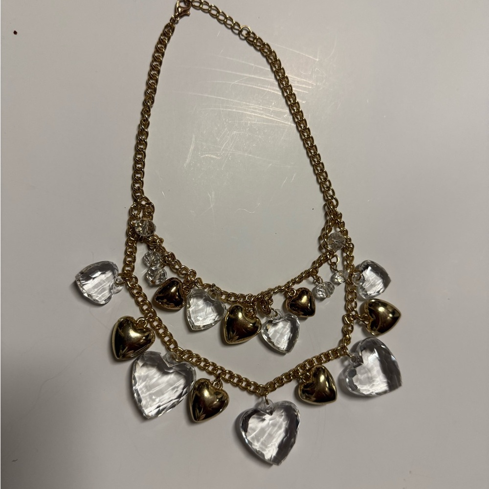 Gold and Clear Heart Charm Necklace